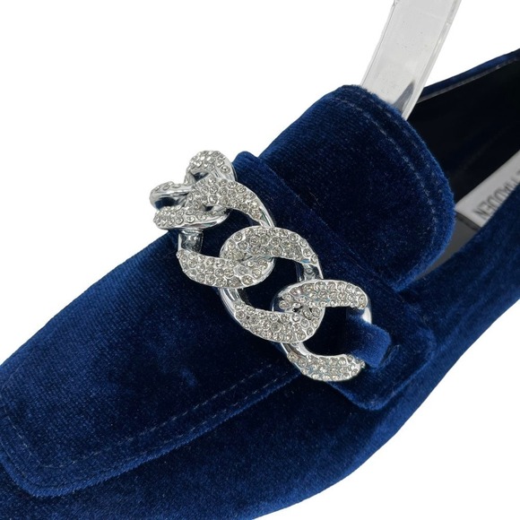 Steve Madden Loafer Rilynn Velvet Blue Rhinestone Silver Chain Women’s 7.5 M - Picture 6 of 10